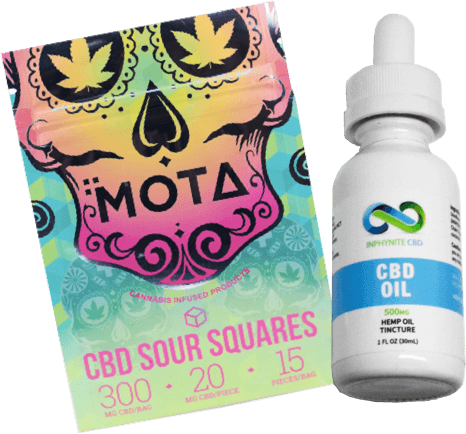 MOTA CBD sour squares and inphynite CBD oil